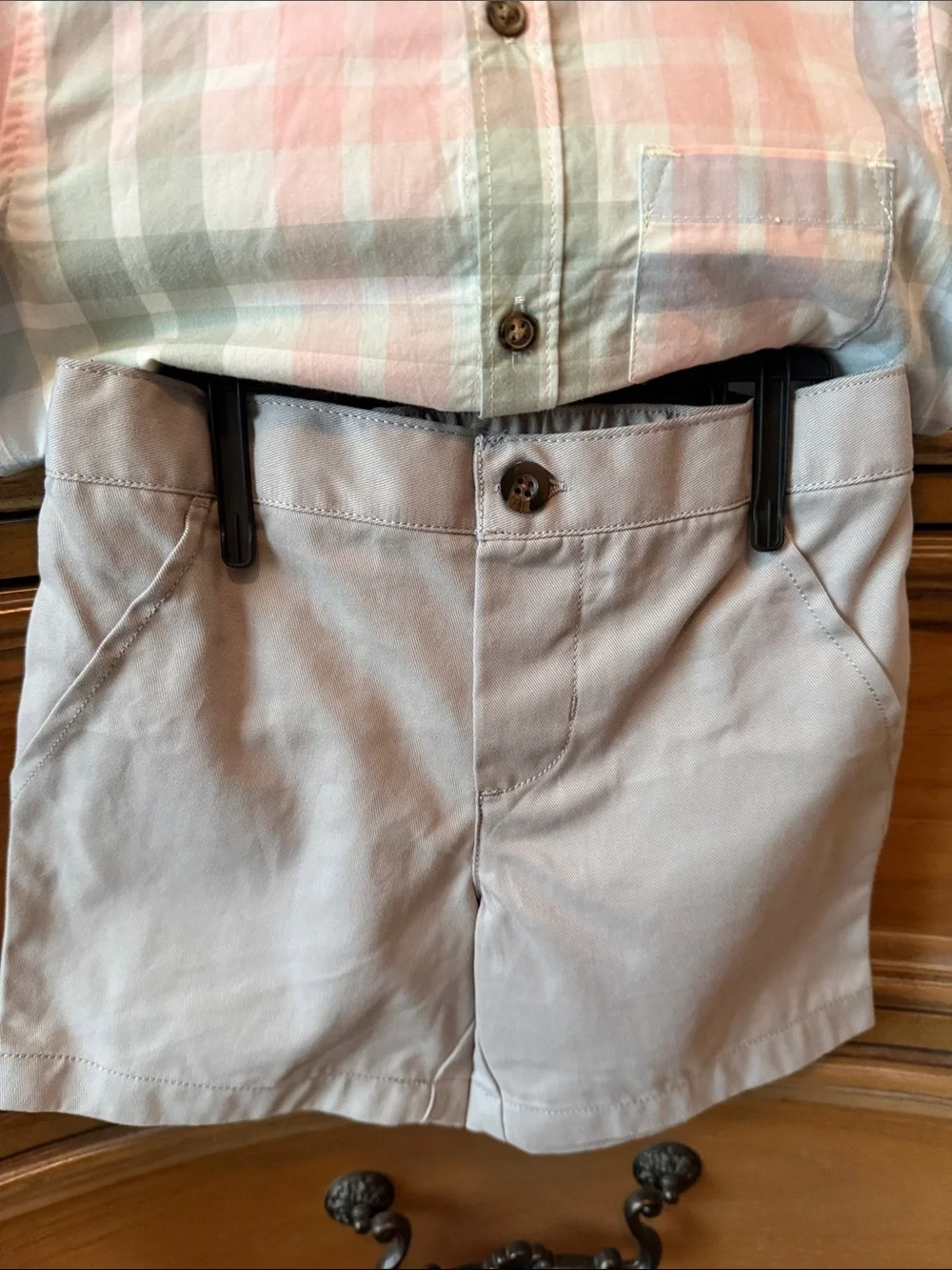 Carter's Pastel Plaid Button-Down Shirt with Light Blue Bow and Shorts